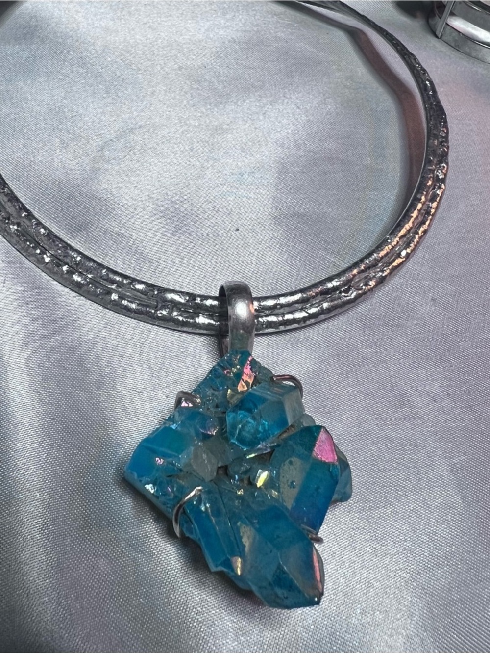 Aqua aura druzy pendant